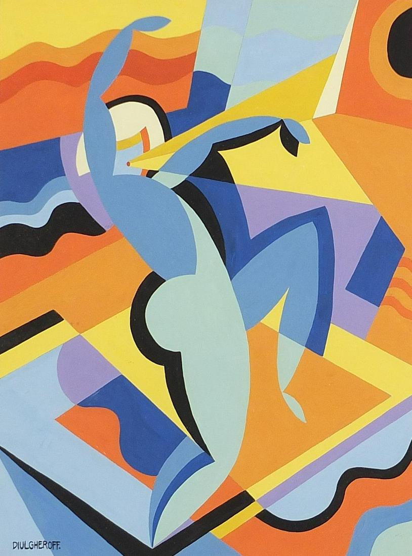 Manner of Nikolay Diulgheroff - Geometric figure,: Manner of Nikolay Diulgheroff - Geometric figure, Bulgarian school gouache on paper, mounted, framed and glazed, 35cm x 26cm excluding the mount and frame