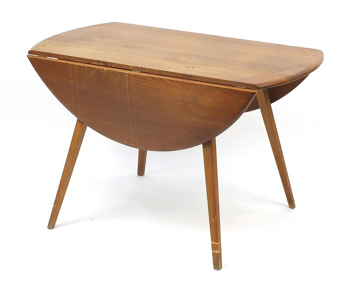 Ercol Windsor light elm drop leaf dining table, 70cm H: Ercol Windsor light elm drop leaf dining table, 70cm H x 124cm W extended x 112cm D