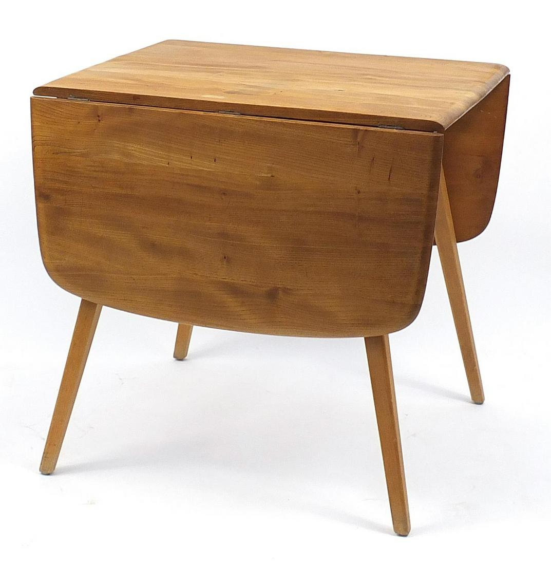 Ercol elm Windsor drop leaf dining table, 73cm H x: Ercol elm Windsor drop leaf dining table, 73cm H x 73.5cm W x 64cm D when closed