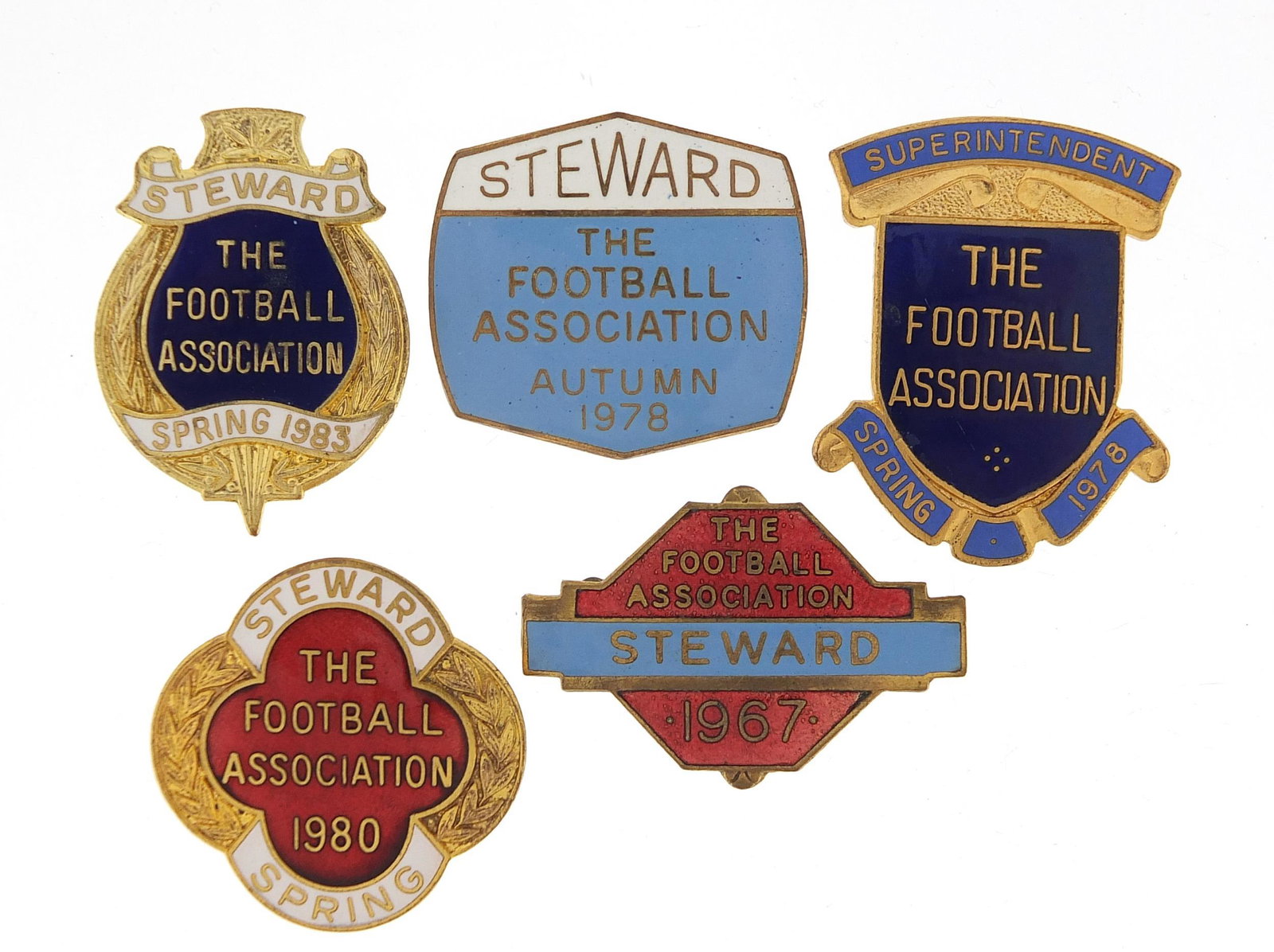 Five 1960's and later Football Association Steward and: Five 1960's and later Football Association Steward and Superintendent badges