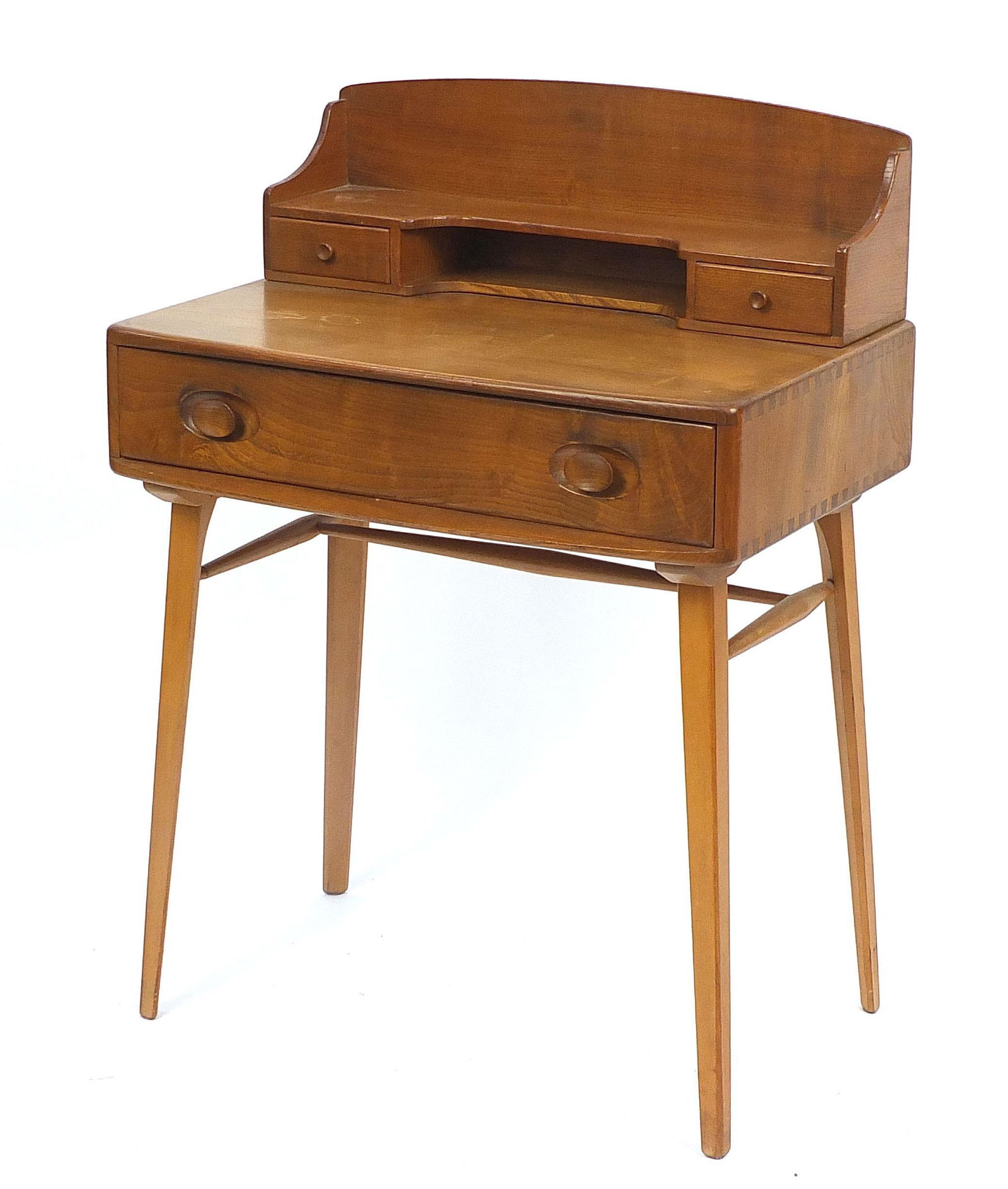 Ercol light elm dressing table with three drawers, 93cm: Ercol light elm dressing table with three drawers, 93cm H x 68.5cm W x 48cm D