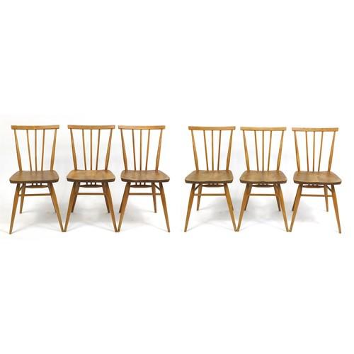 Set of six Ercol light elm 391 dining chairs by Luciano: Set of six Ercol light elm 391 dining chairs by Luciano Ercolini, 78cm high