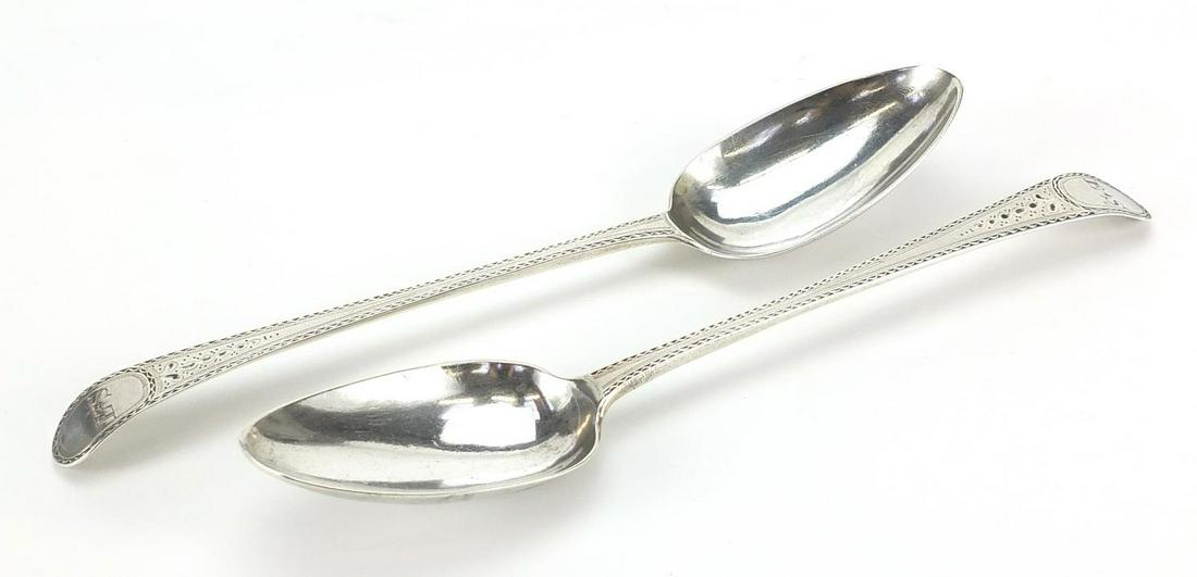 George Gray, pair of George III silver tablespoons,: George Gray, pair of George III silver tablespoons, London 1787, 22cm in length, 102.5g