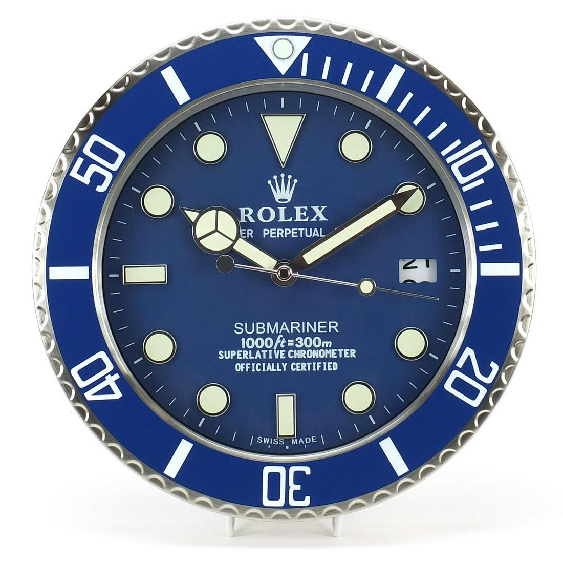 Rolex design dealer's display wall clock, 34cm in: Rolex design dealer's display wall clock, 34cm in diameter