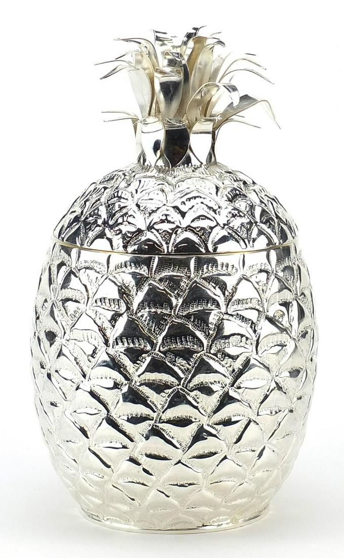 Large silver plated pineapple ice bucket...: Large silver plated pineapple ice bucket, 33cm high; Overall in generally good condition, As per the online images.