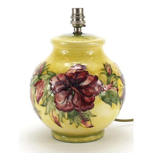 Moorcroft pottery table lamp hand painted with flowers,: Moorcroft pottery table lamp hand painted with flowers, 23cm high