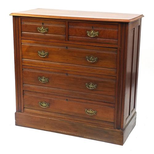 Edwardian walnut five drawer chest, 101cm H x 103cm W x (1347) on Feb 18, 2022 Eastbourne