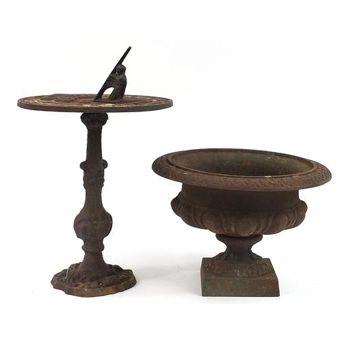 Cast iron sundial and urn planter, the largest 43cm (1464) on Feb 18, 2022 Eastbourne
