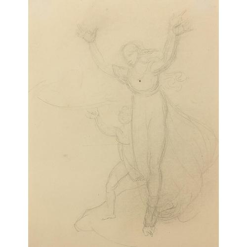 Manner of William Blake - Study of two figures, pencil on paper, inscribed verso, unframed, 27cm x: Manner of William Blake - Study of two figures, pencil on paper, inscribed verso, unframed, 27cm x 20.5cm