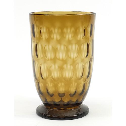 Large Thomas Webb amber coloured glass vase, 31.5cm high: Large Thomas Webb amber coloured glass vase, 31.5cm high