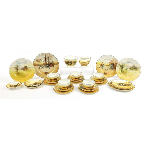 Royal Doulton series ware coaching and hunting teaware including dinner plates and cups with