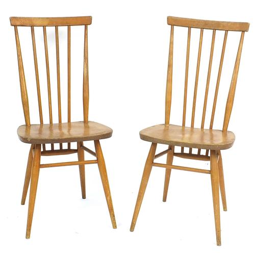 Pair of Ercol light elm Windsor stick back chairs, 92cm high: Pair of Ercol light elm Windsor stick back chairs, 92cm high