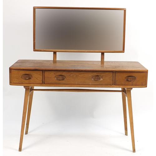 Ercol light elm Windsor dressing table with mirrored back and three drawers, 124cm H x 114cm W x: Ercol light elm Windsor dressing table with mirrored back and three drawers, 124cm H x 114cm W x 48cm D