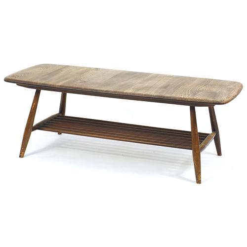Ercol elm coffee table with under tier, 37cm H x 105cm W x 44cm D: Ercol elm coffee table with under tier, 37cm H x 105cm W x 44cm D