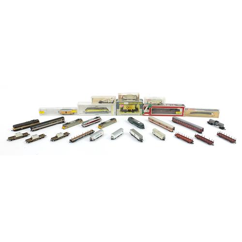 N Gauge Model Railway Carriages, Coaches, Wagons And A Wrenn 00 Gauge Cement Wagon,