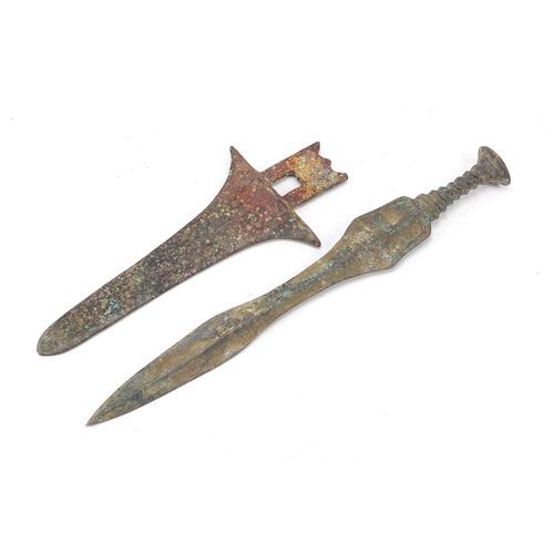 Chinese/Islamic patinated bronze short sword and dagger, 35cm in length (1958) on Jun 10, 2022
