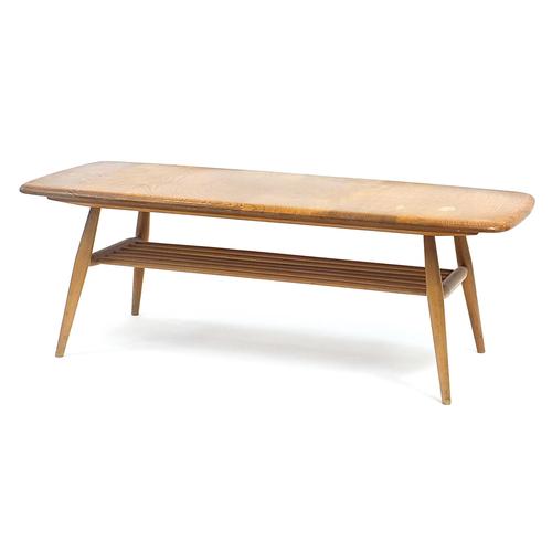 Ercol Winsor light elm coffee table with under tier, 36cm H x 106cm W x 43cm D: Ercol Winsor light elm coffee table with under tier, 36cm H x 106cm W x 43cm D