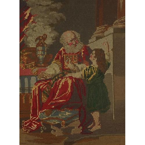 After John Singleton Copley - Samuel and Eli, religious needlework tapestry panel, mounted, framed: After John Singleton Copley - Samuel and Eli, religious needlework tapestry panel, mounted, framed and glazed, 50cm x 35cm excluding the mount and frame