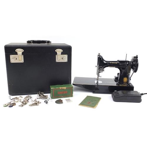 Vintage Singer 221K Featherweight electric sewing machine with fitted