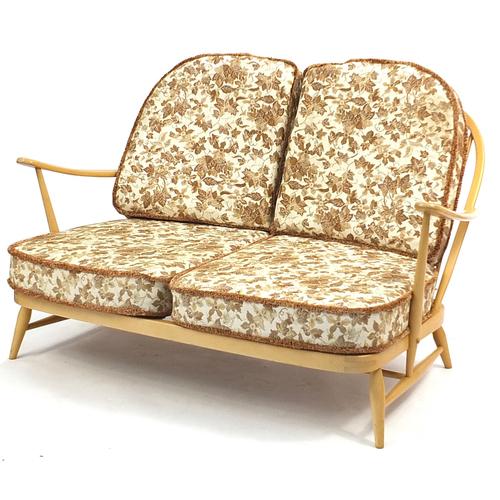 Ercol light elm Windsor two seater settee, 133cm wide: Ercol light elm Windsor two seater settee, 133cm wide