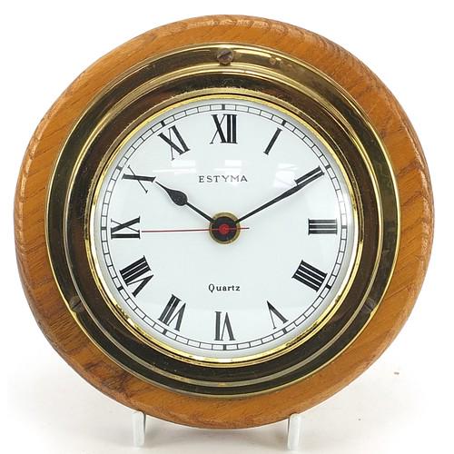 Estyma, Brass Ships Bulk Head Design Clock With Roman Numerals, Mounted