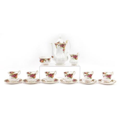 Royal Albert Old Country Roses six place coffee service, the coffee pot 24cm high: Royal Albert Old Country Roses six place coffee service, the coffee pot 24cm high