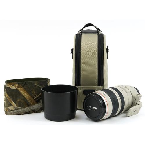 Canon EF 100-400mm 1:4.5-5.6 L IS camera lens with case and camo cover, 22cm in length: Canon EF 100-400mm 1:4.5-5.6 L IS camera lens with case and camo cover, 22cm in length