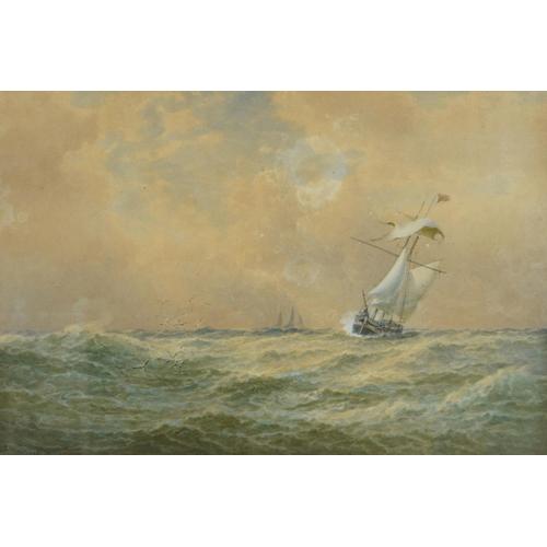 George Stanfield Walters - Ships at sea, late 19th century maritime interest heightened watercolour,: George Stanfield Walters - Ships at sea, late 19th century maritime interest heightened watercolour, indistinctly inscribed in ink verso, mounted, framed and glazed, 74cm x 59cm excluding the frame