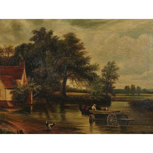 After John Constable - Horse and cart before trees, Old Master style oil on board, mounted and: After John Constable - Horse and cart before trees, Old Master style oil on board, mounted and framed, 42.5cm x 31.5cm excluding the mount and frame