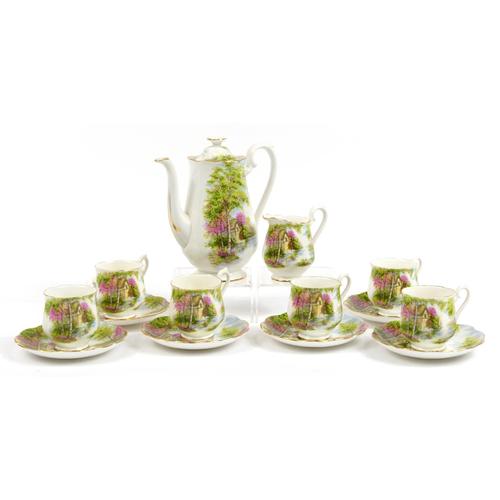 Royal Albert The Old Mill six place coffee service, the coffee pot 18cm high: Royal Albert The Old Mill six place coffee service, the coffee pot 18cm high