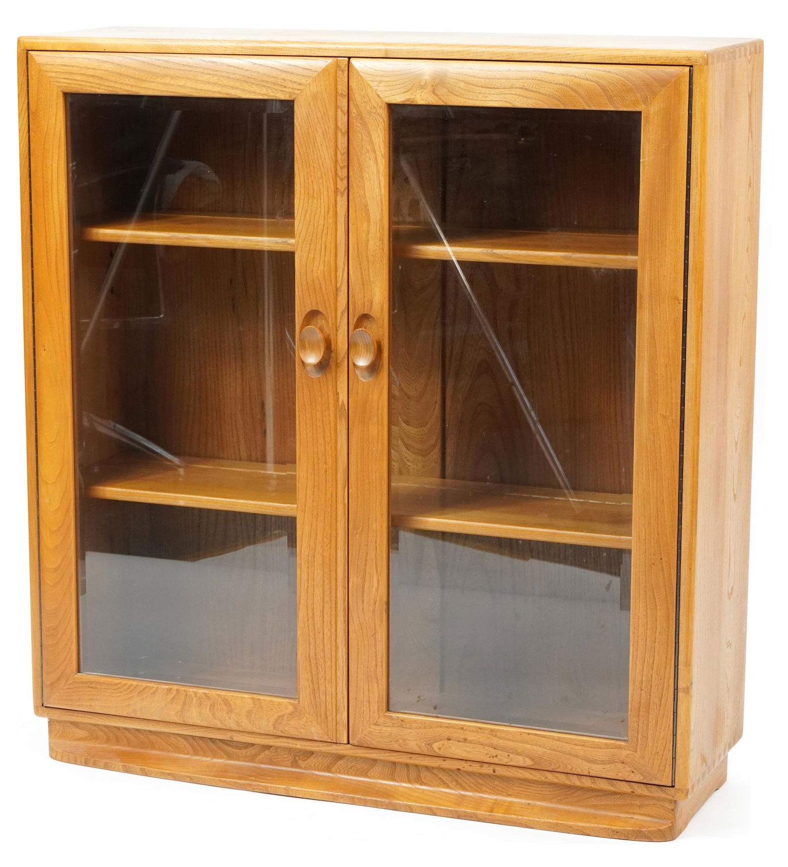 Ercol light elm 1052 glazed bookcase with two adjustable shelves, 97cm H x 91.5cm W x 28.5cm D: Ercol light elm 1052 glazed bookcase with two adjustable shelves, 97cm H x 91.5cm W x 28.5cm D