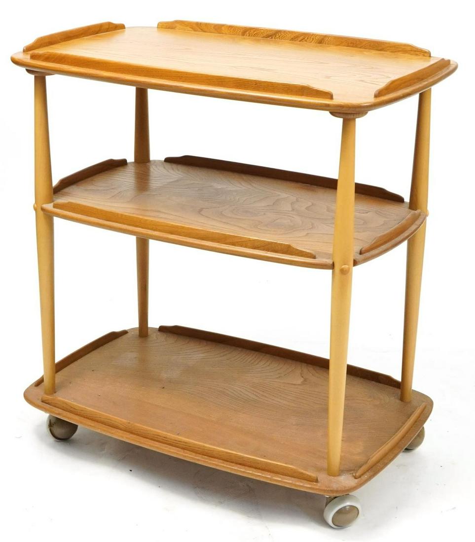 Ercol Windsor 458 light elm and beech three tier tea trolley, 77cm H x 71cm W x 45cm D: Ercol Windsor 458 light elm and beech three tier tea trolley, 77cm H x 71cm W x 45cm D