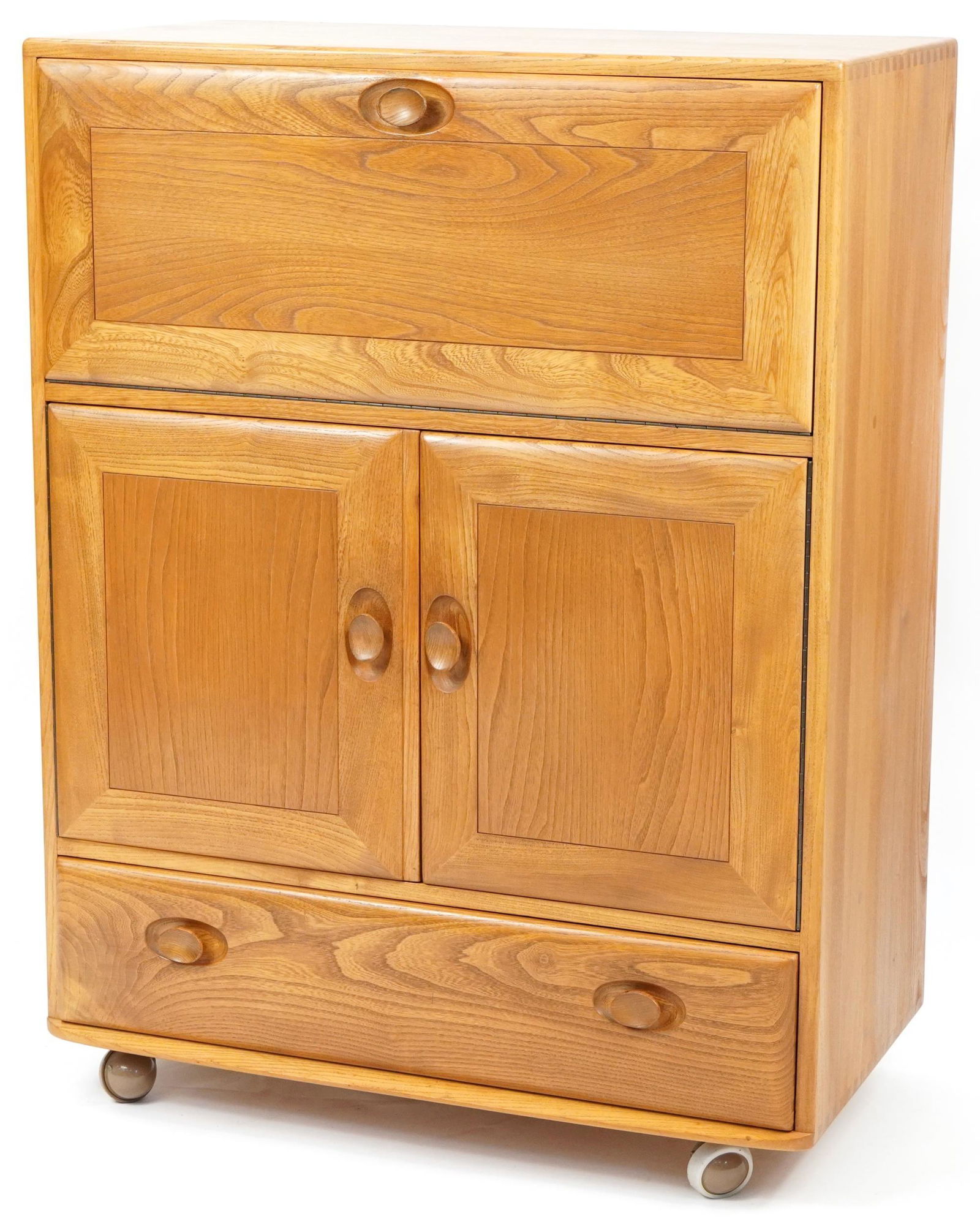 Ercol Windsor 469 light elm bureau/cocktail cabinet, 109.5cm H x 82.5cm W x 44cm D: Ercol Windsor 469 light elm bureau/cocktail cabinet, 109.5cm H x 82.5cm W x 44cm D