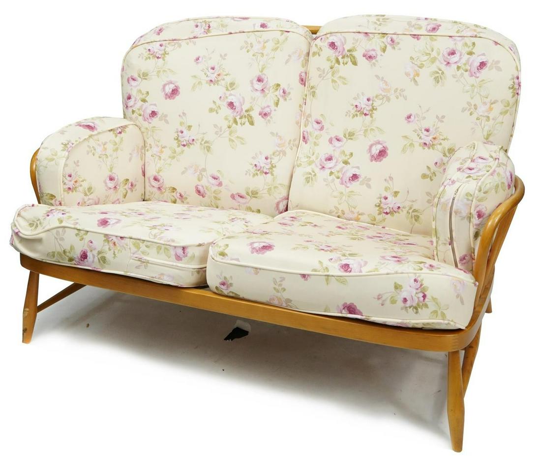 Ercol Jubilee light elm two seater settee, 140cm wide: Ercol Jubilee light elm two seater settee, 140cm wide