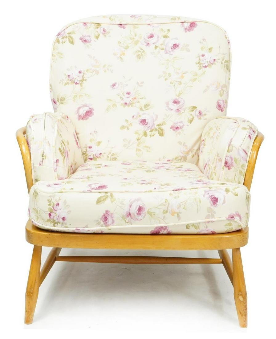 Ercol Jubilee light elm stick back armchair, 83cm high: Ercol Jubilee light elm stick back armchair, 83cm high