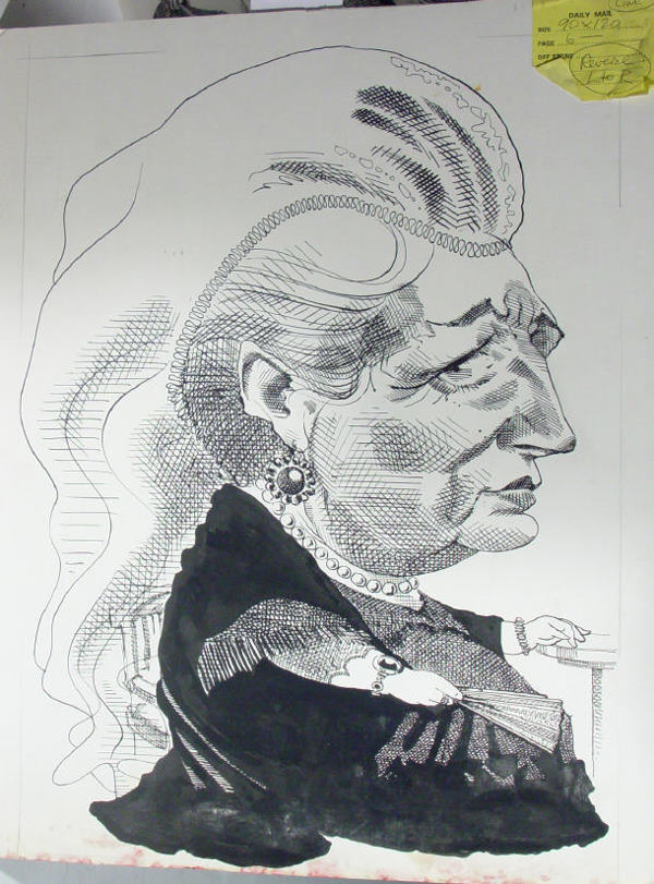 Original ink political cartoon depicting Margaret: Original ink political cartoon depicting Margaret Thatcher modelled as Queen Victoria, by David Smith, Daily Mail cartoonist, 51cm x 39cm
