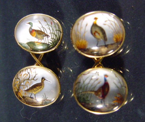 Pair of 18ct gold painted bird design cufflinks