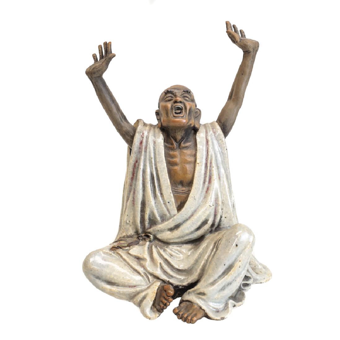 Chinese Shiwan Pottery Stoneware Figurine Monk  Luohan, (1 of 6)