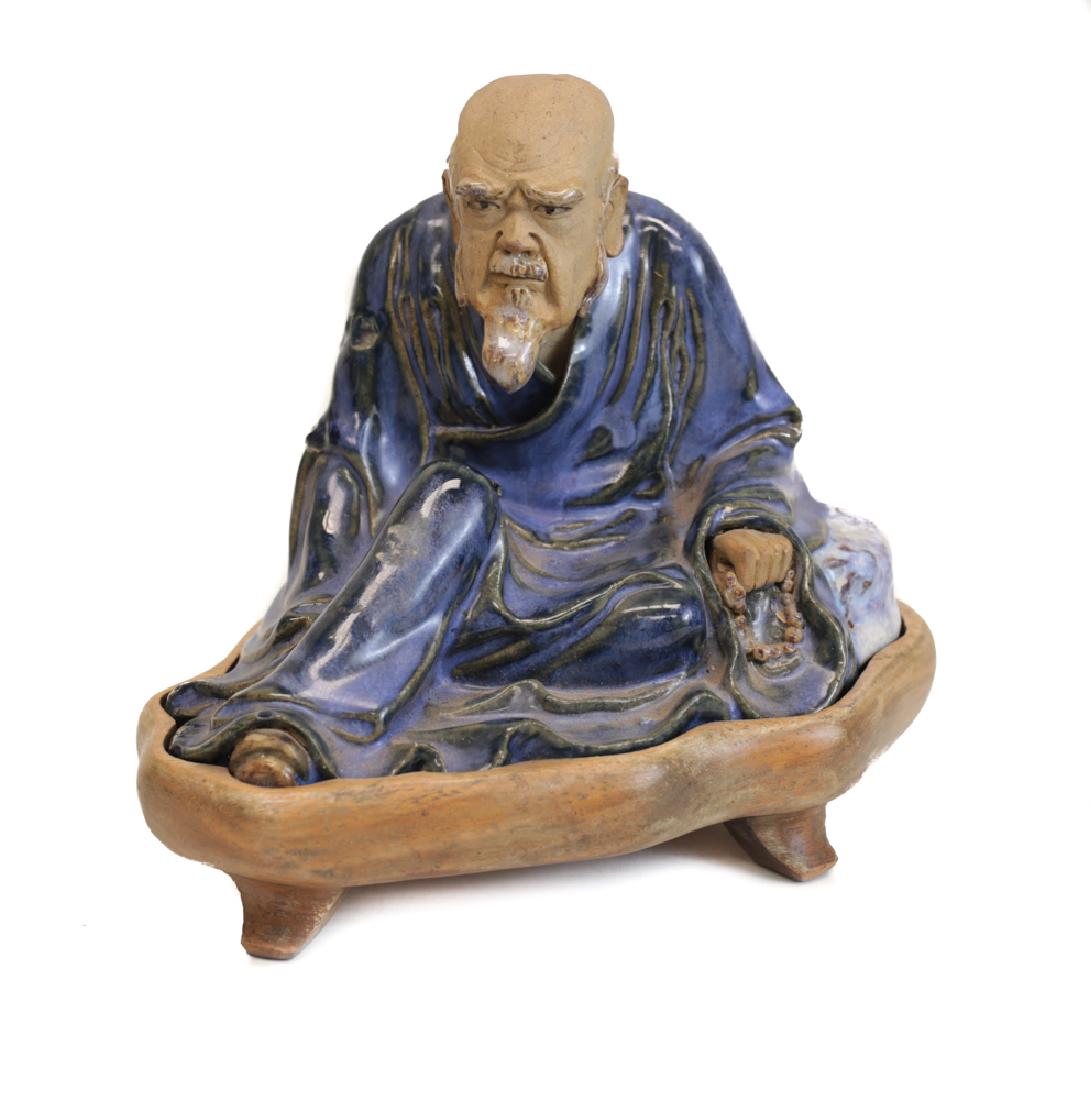 Chinese Shiwan Pottery Stoneware Figurine, deity Luohan (1 of 4)