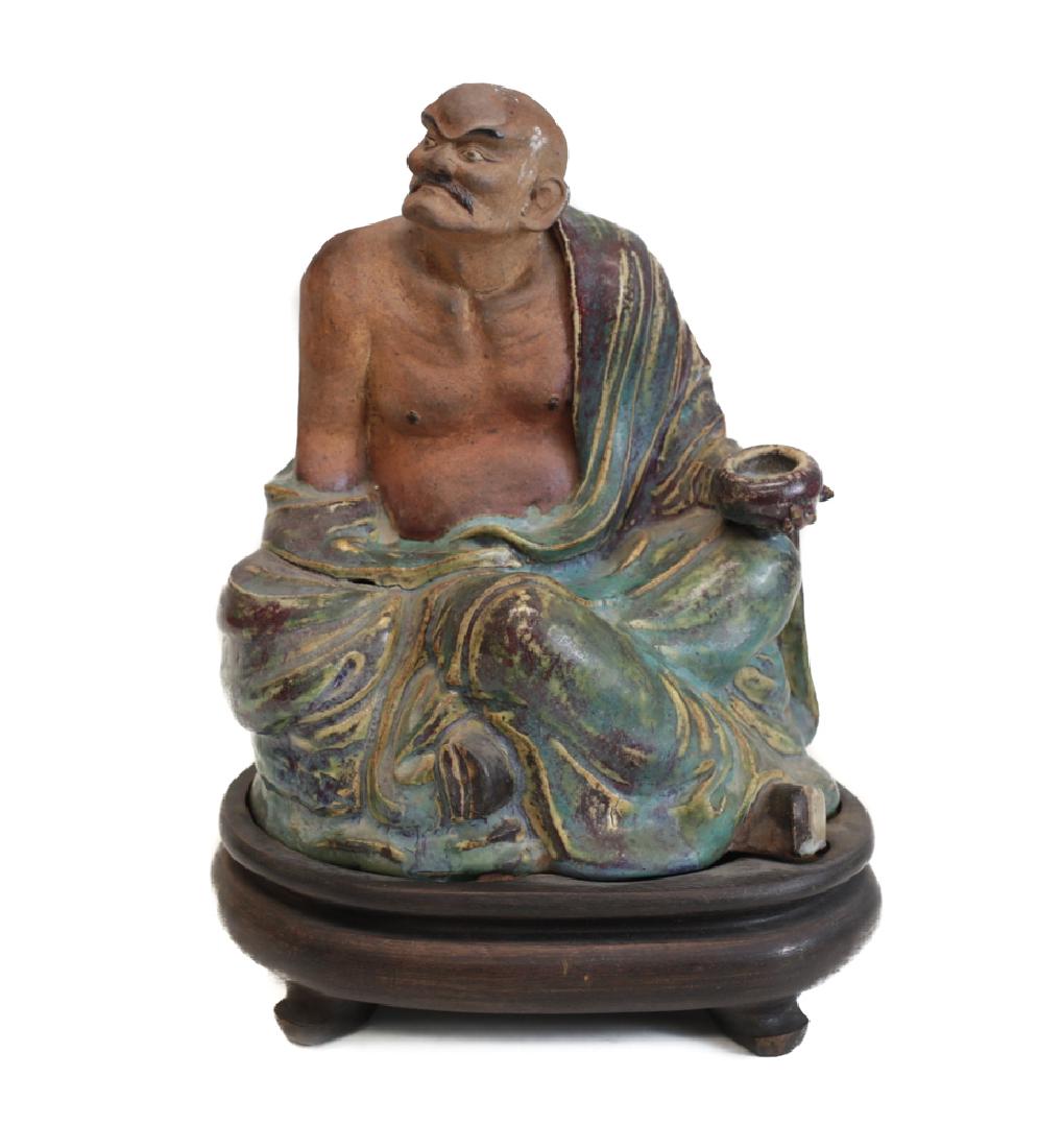 Chinese Shiwan Pottery Stoneware Figurine, deity Luohan (1 of 7)