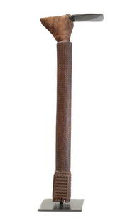 Polynesian Austral Island Ceremonial Adze: Polynesian Austral Island Ceremonial Adze, Mid-19th Century. Large stone blade, Finely carved wood shaft, blade attached with sinnit (coconut string) bindings. On metal mount. Formerly from the