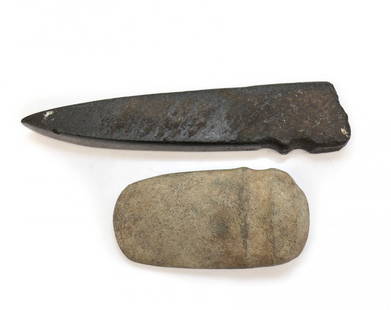 2 Assorted Native American Archaic Stone Tools: 2 Assorted Native American Archaic Stone Tools, axe or adze heads. 11.5" length, 6.5" length. 7lbs