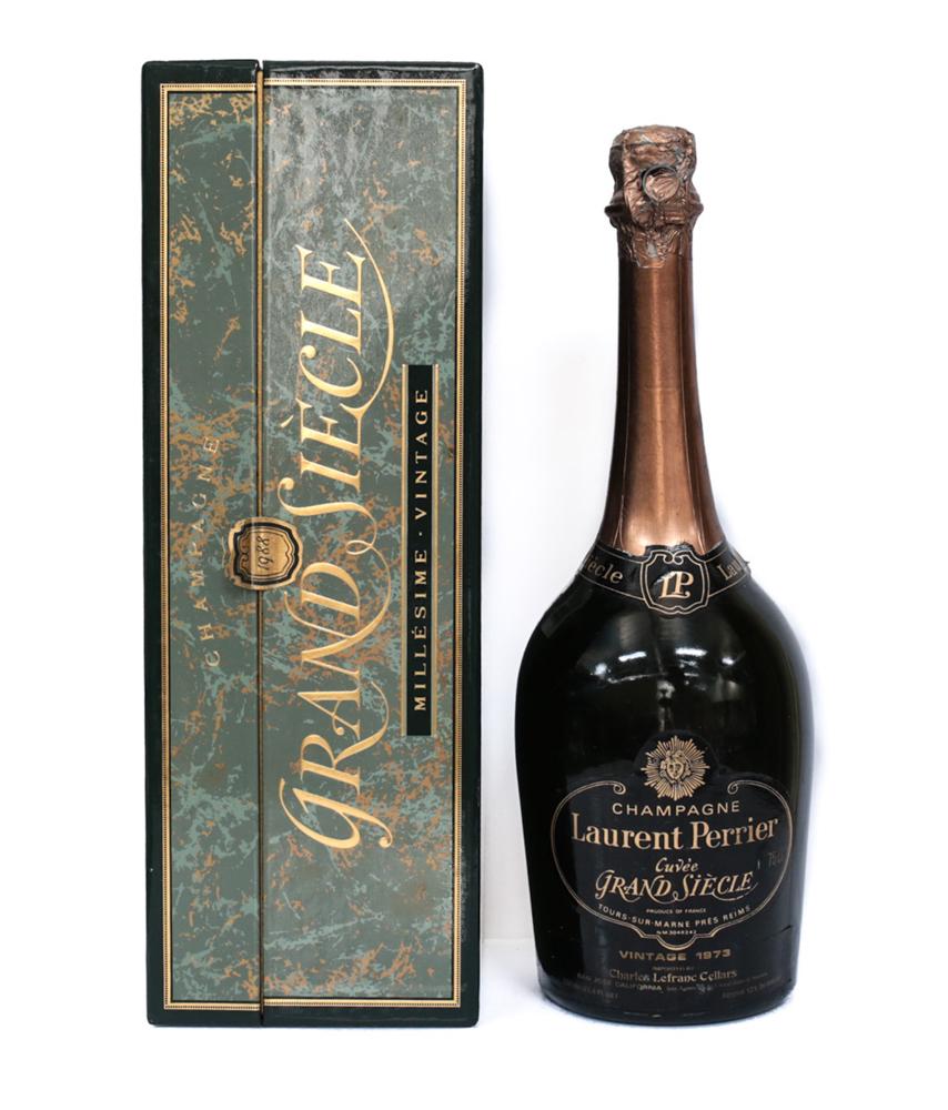 1973 Laurent-Perrier Bruit, Champagne: 1973 Laurent-Perrier Bruit, Champagne, France. Unopened and has the original labels. Comes in the box (not original, later vintage box). Contains 95% to all of the wine. 750 ml. From a Southern Califo