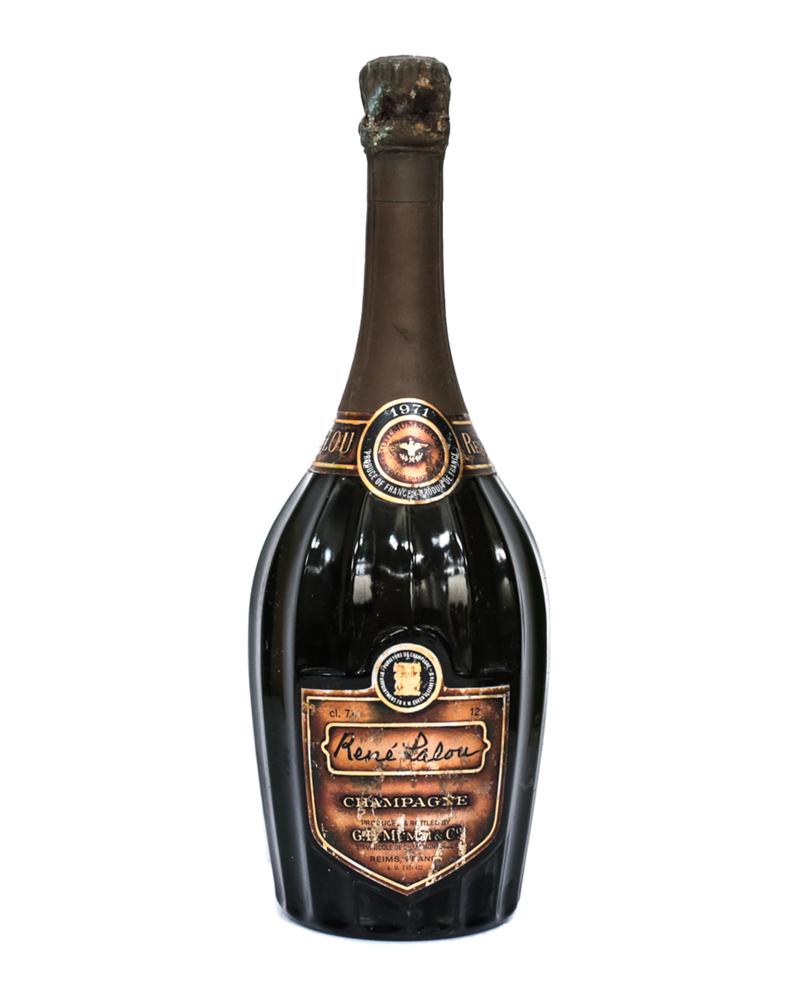 G.H. Mumm Champagne Rene Lalou 1971: G.H. Mumm Champagne Rene Lalou 1971. 750ml. Contains original labels and 90% full. Champagne, France. From a Southern California estate.