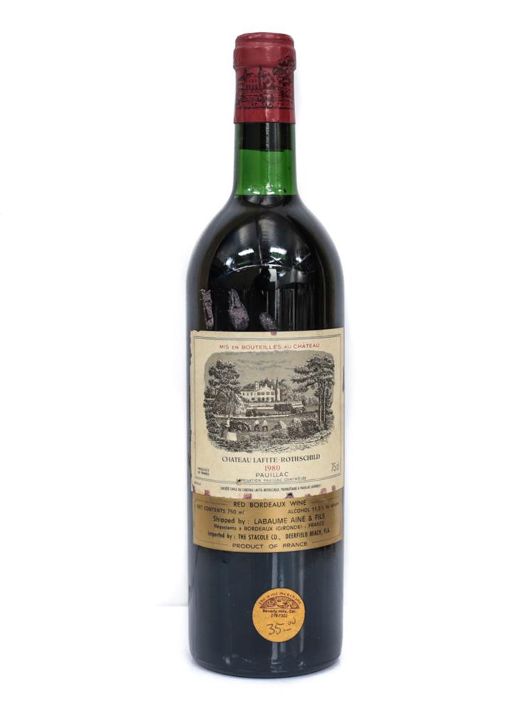 1980 Lafite-Rothschild, Pauillac: 1980 Lafite-Rothschild, Pauillac. Has the original labels and sealed. 750ml and has 95% left in its bottle. From a Southern California estate.