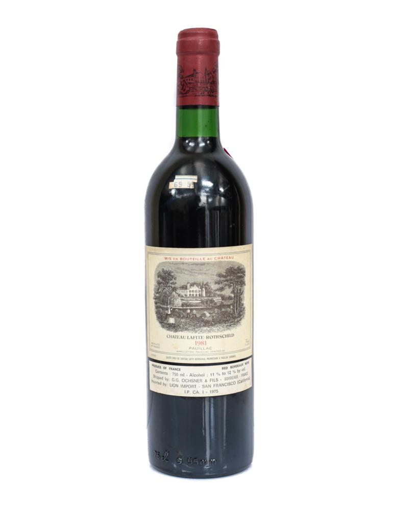 1981 Lafite-Rothschild, Pauillac: 1981 Lafite-Rothschild, Pauillac. Has the original labels and sealed.750ml and has 95% left in its bottle. From a Southern California estate.