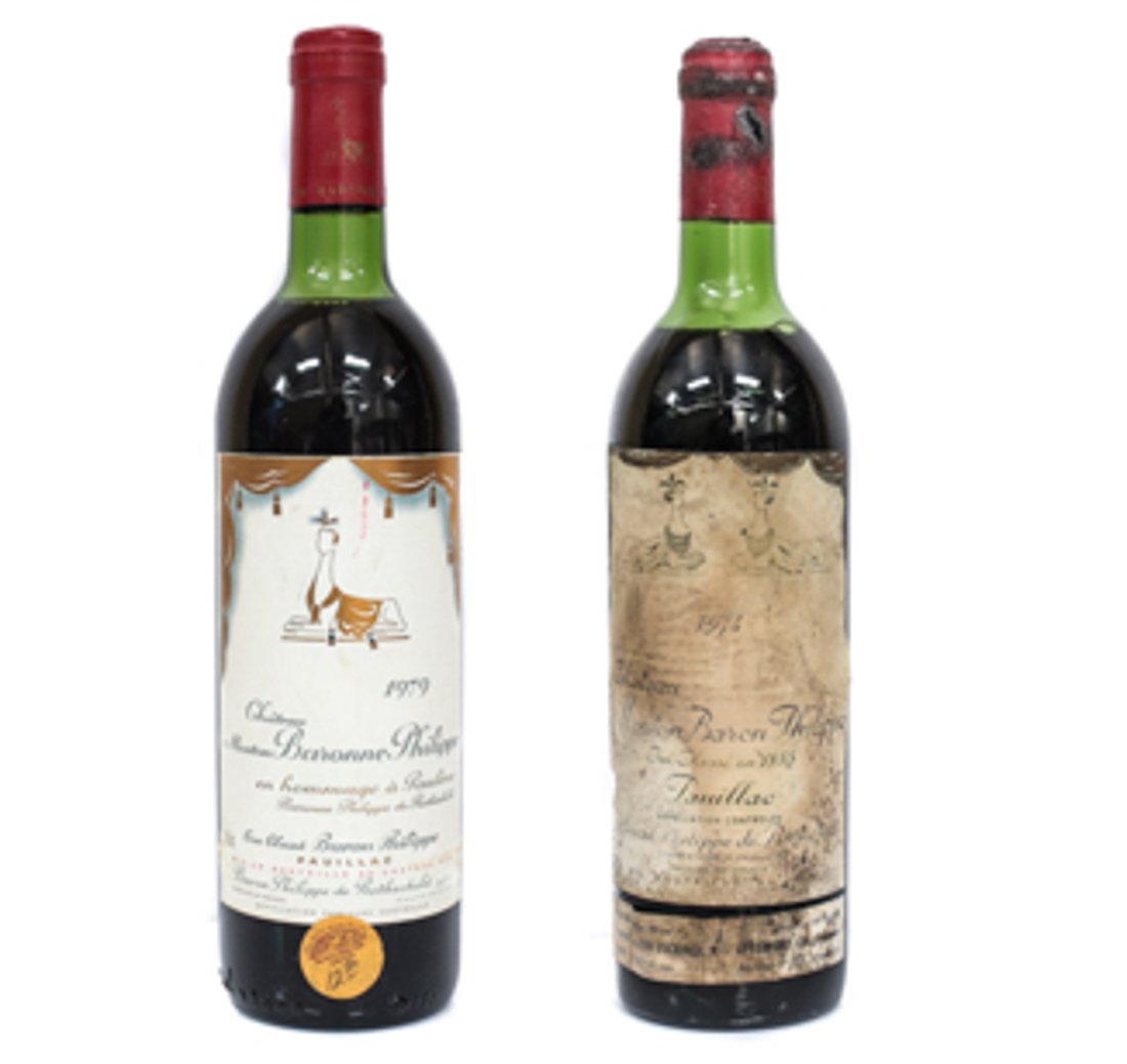 1974 and 1979 Mouton Baronne Philippe from the Chateau: 1974 and 1979 Mouton Baronne Philippe from the Chateau d'Armaillac. Unopened and has the original labels. Contains 95% of the original wine. 750 ml From a Southern California estate.