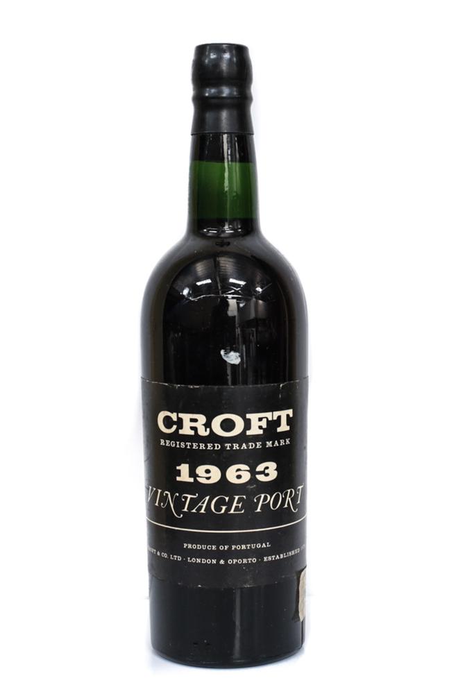 1963 Croft Vintage Port, Portugal: 1963 Croft Vintage Port, Portugal.Unopened and has the original lables. 750 ml and has 90%-95% of the wine remaining. From a Southern California estate.