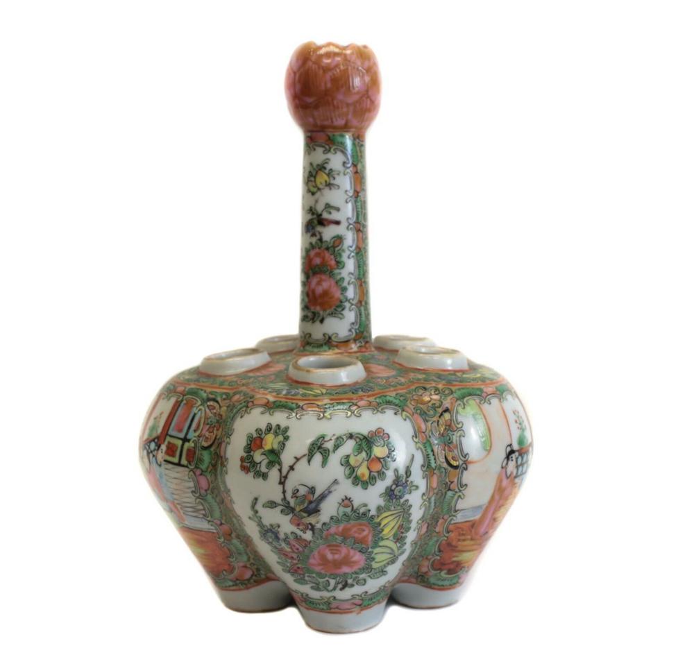 Chinese Rose Medallion Porcelain tulipiere flower vase, (1 of 4)