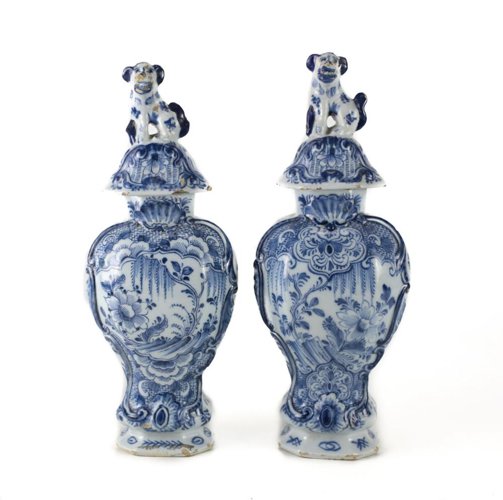 Pairf Delft Dutch Blue & White Urns,  Dog Finials (1 of 7)